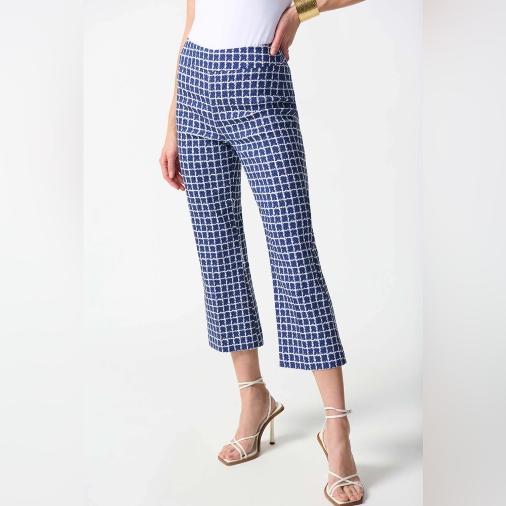 Joseph Ribkoff Navy and White Checkered Cropped Pants 242137